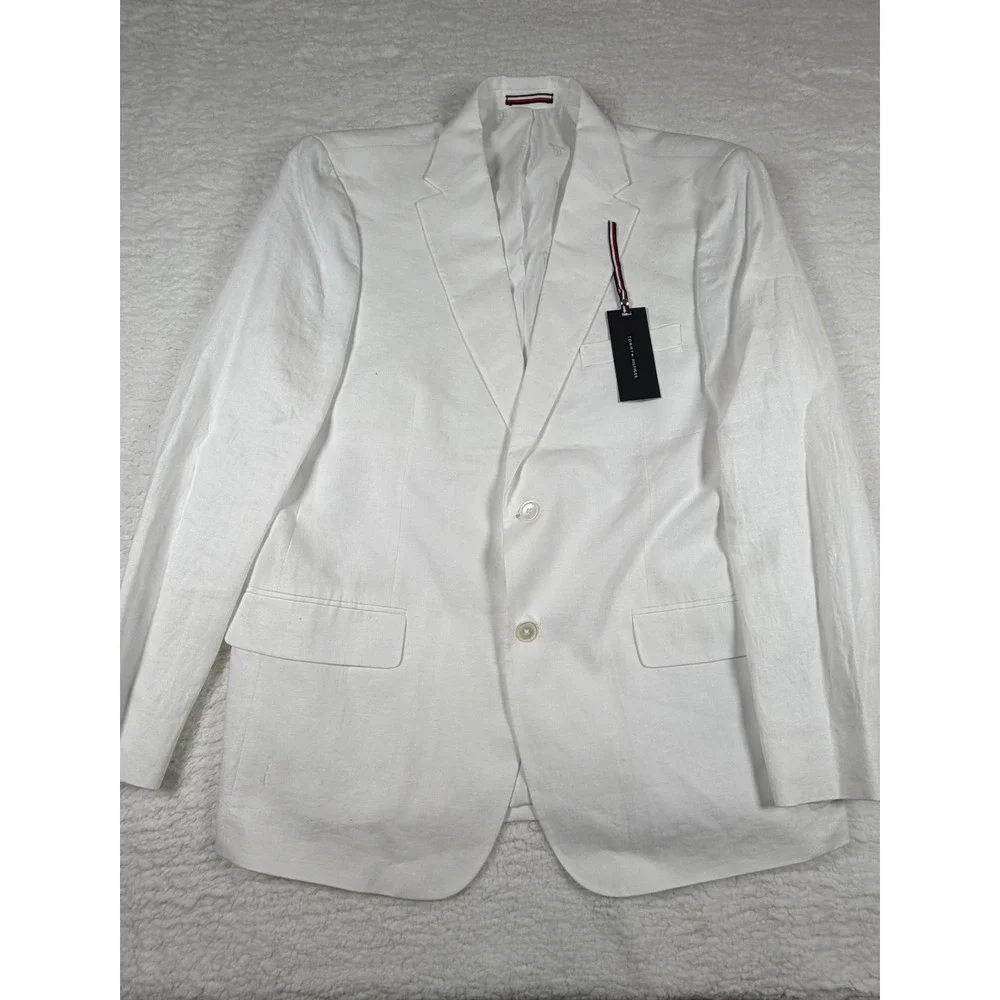Tommy Hilfiger Mens Modern Fit Linen Sport Coat Blazer 40R White Solid NWT